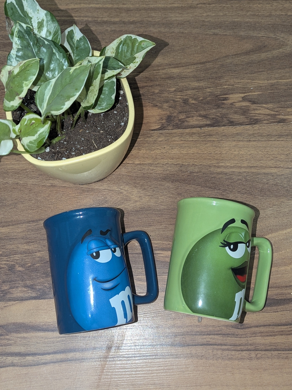 M&M's Blue & Green Character Ceramic Mugs Set of 2